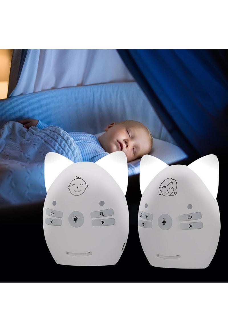 Audio Baby Monitor, 2.4GHz Digital Two-Way Intercom for Parents, Nanny, Grandparents, VOX Mode, Long Range up to 200m, Crystal-Clear Sound, Lullabies, Night Light, Music Play, Plug & Play