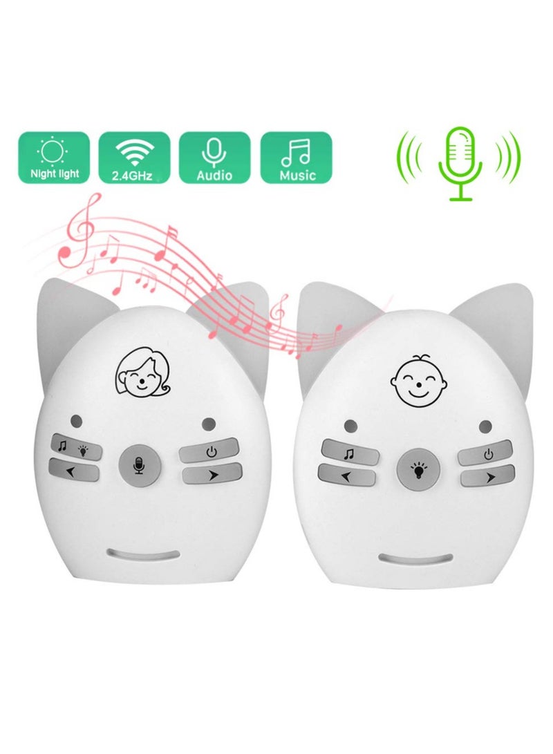 Audio Baby Monitor, 2.4GHz Digital Two-Way Intercom for Parents, Nanny, Grandparents, VOX Mode, Long Range up to 200m, Crystal-Clear Sound, Lullabies, Night Light, Music Play, Plug & Play