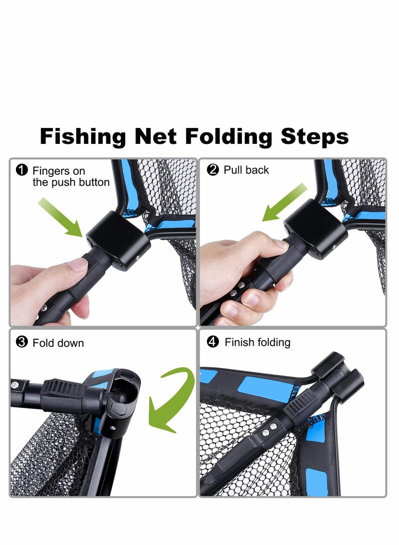 Compact and Foldable Rubber Coated Fishing Net for Easy Catch and Release Ideal for Steelhead Salmon Bass and Trout Fishing