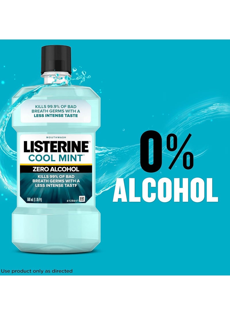 Listerine Zero Alcohol Mouthwash, Alcohol-Free Oral Rinse to Kill 99% of Germs That Cause Bad Breath for Fresh Breath & Clean Mouth, Less Intense Taste, Cool Mint Flavor, 1 L