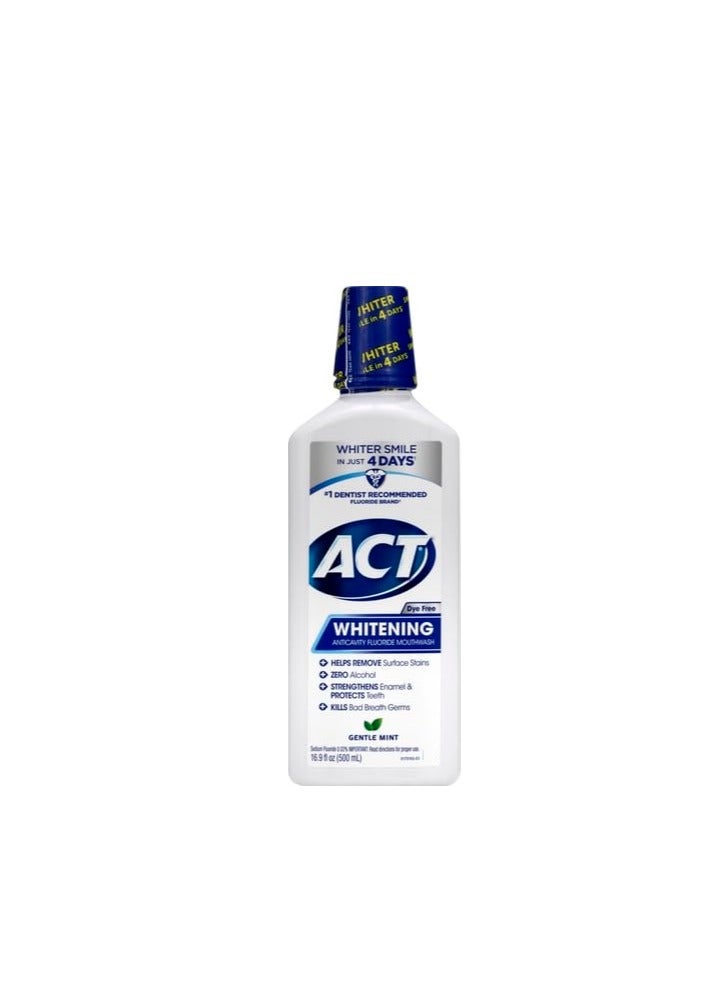 ACT Whitening + Anticavity Fluoride Mouthwash 16.9 fl. oz. With Zero Alcohol, Dye Free, Gentle Mint