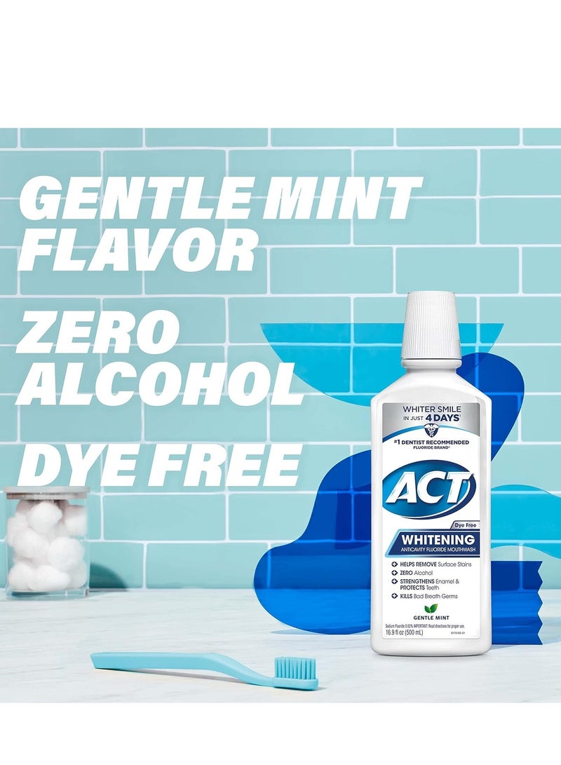 ACT Whitening + Anticavity Fluoride Mouthwash 16.9 fl. oz. With Zero Alcohol, Dye Free, Gentle Mint