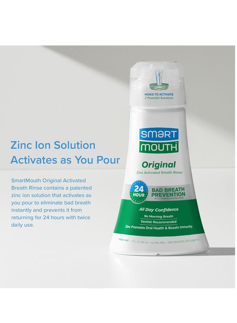 SmartMouth Original Activated Mouthwash - Adult Mouthwash for Fresh Breath - Oral Rinse for 24-Hour Bad Breath Relief with Twice Daily Use - Fresh Mint Flavor, 16 fl oz / 473 ml - Packaging may vary