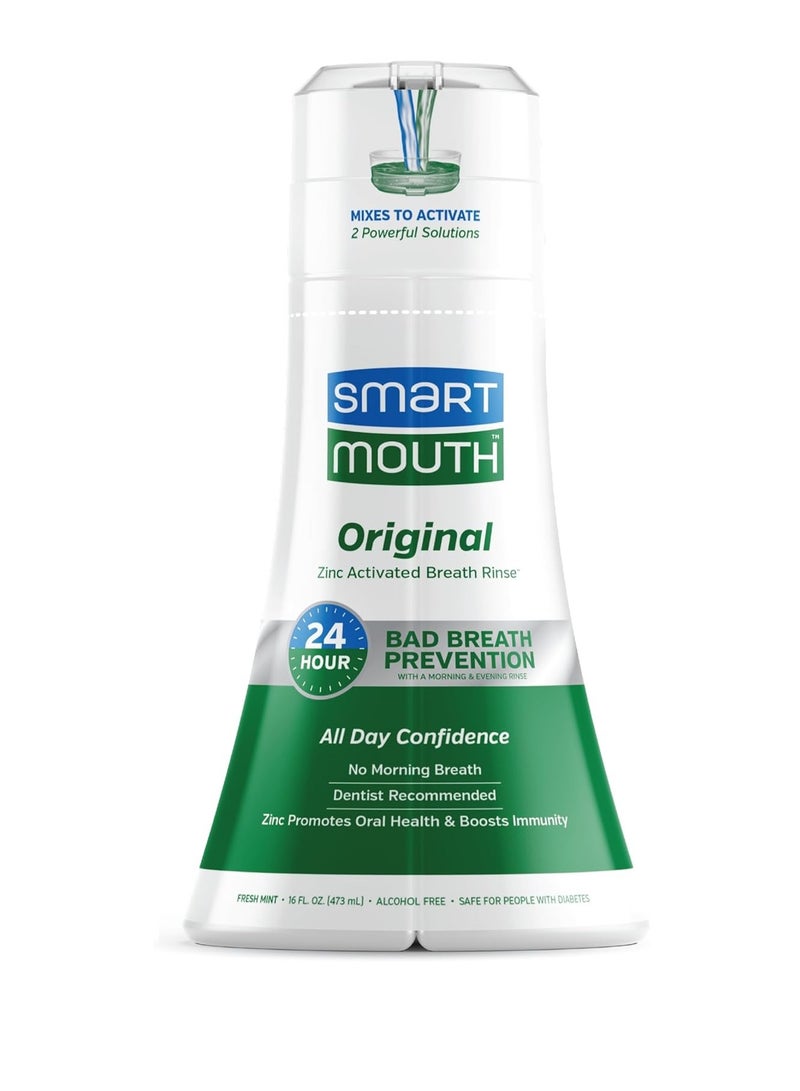 SmartMouth Original Activated Mouthwash - Adult Mouthwash for Fresh Breath - Oral Rinse for 24-Hour Bad Breath Relief with Twice Daily Use - Fresh Mint Flavor, 16 fl oz / 473 ml - Packaging may vary