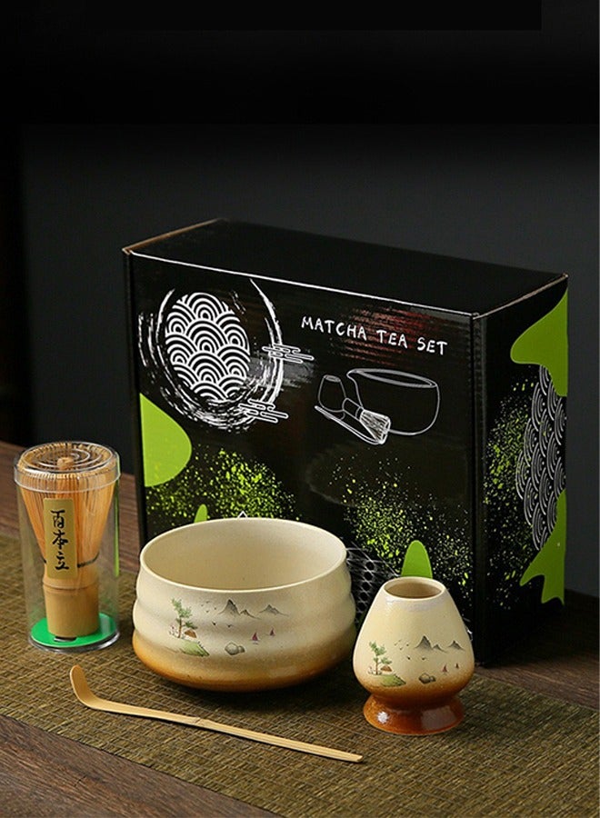 4-Piece Japanese Style Traditional Handmade Matcha Tea Whisk and Bowl Tool Gift Kit