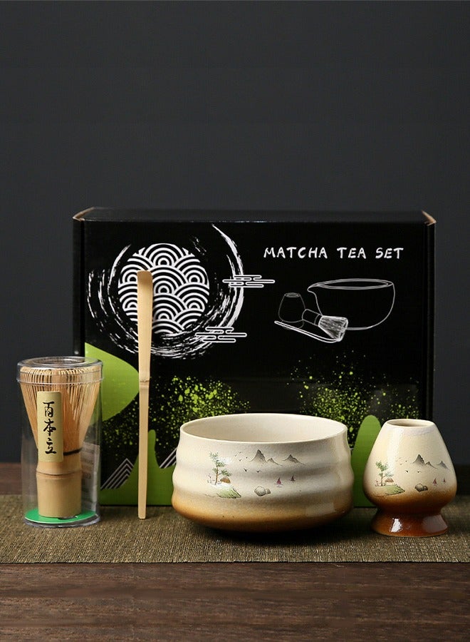 4-Piece Japanese Style Traditional Handmade Matcha Tea Whisk and Bowl Tool Gift Kit