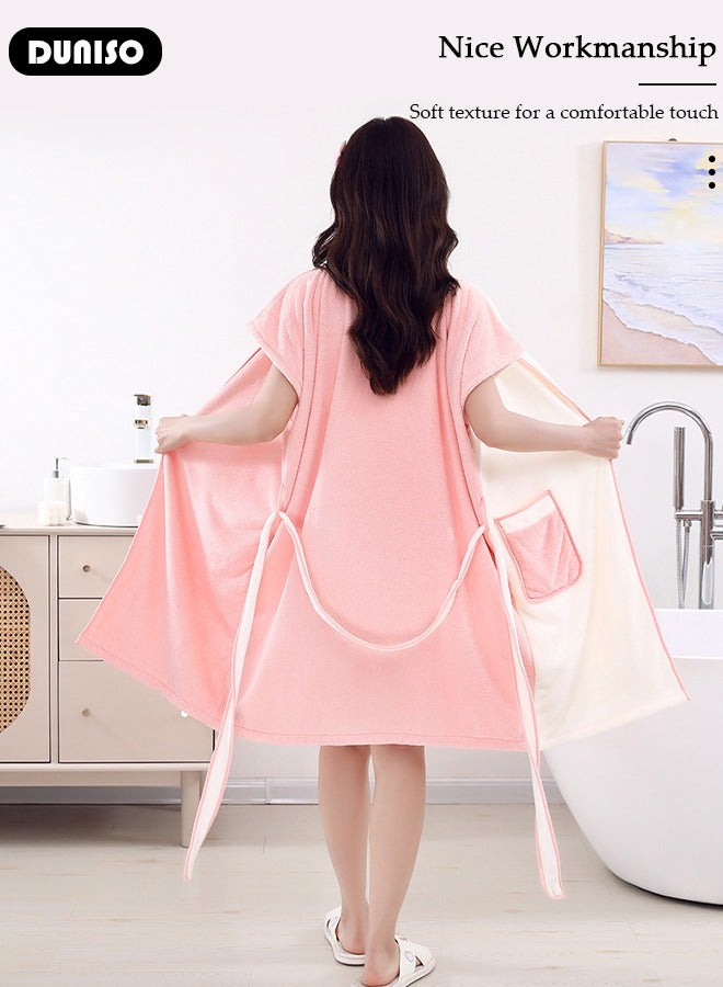 Women's Bath Robe, Wearable Bath Towel with Side Pocket Wrap Shower Wrap Towel Dress Bathrobe Waffle Spa Towel Robes with Adjustable Belt, Quick Dry Bathrobe for Women Girls