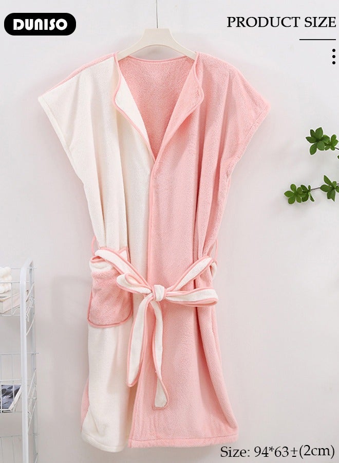 Women's Bath Robe, Wearable Bath Towel with Side Pocket Wrap Shower Wrap Towel Dress Bathrobe Waffle Spa Towel Robes with Adjustable Belt, Quick Dry Bathrobe for Women Girls