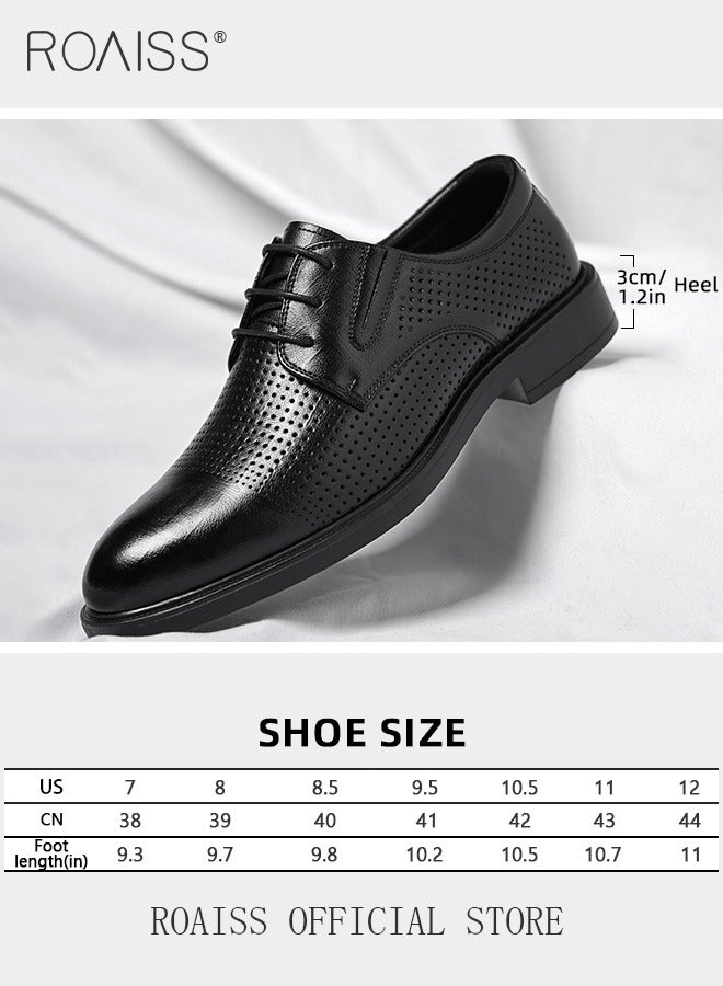 Formal Business Leather Shoes for Men High Fashion Textures Soft Sole Comfort Wedding Groom Shoes Mens Round Toe Low Top Lace up Front Anti Slip Wear Resistant Work Shoes