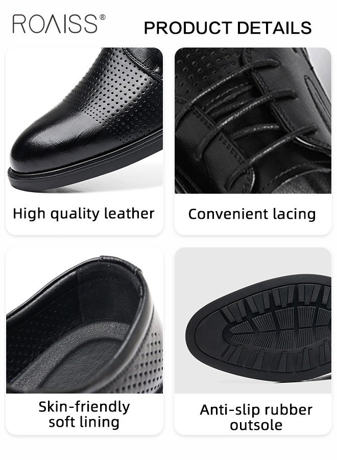 Formal Business Leather Shoes for Men High Fashion Textures Soft Sole Comfort Wedding Groom Shoes Mens Round Toe Low Top Lace up Front Anti Slip Wear Resistant Work Shoes