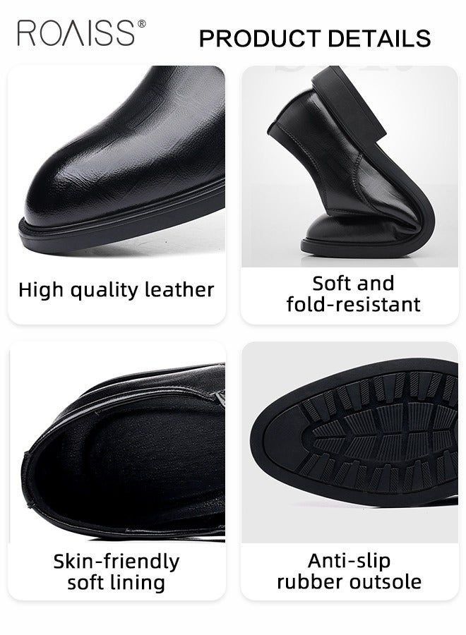 Formal Business Leather Shoes for Men High Fashion Textures Soft Sole Comfort Wedding Groom Shoes Mens Round Toe Low Top Lace up Front Anti Slip Wear Resistant Work Shoes