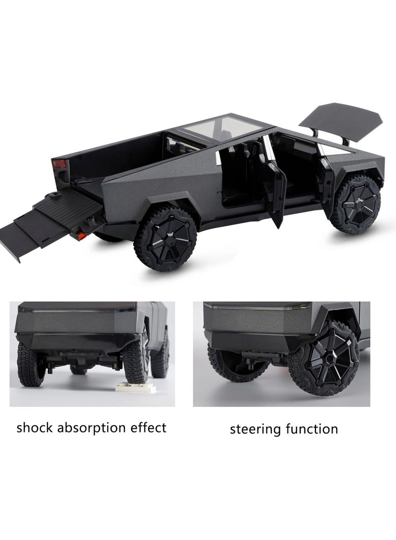 1:32 Scale Cybertruck Model Toy Pull Back Pick-Up Truck with Sound and Light, Alloy Diecast Cyber-Truck Toys for Kids Gift or Tesla Vehicles Model Collection Enthusiasts (1/32 Matte Black)