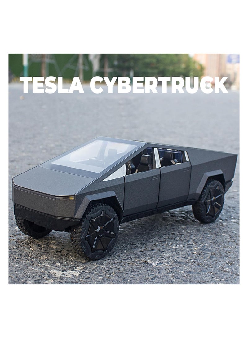 1:32 Scale Cybertruck Model Toy Pull Back Pick-Up Truck with Sound and Light, Alloy Diecast Cyber-Truck Toys for Kids Gift or Tesla Vehicles Model Collection Enthusiasts (1/32 Matte Black)