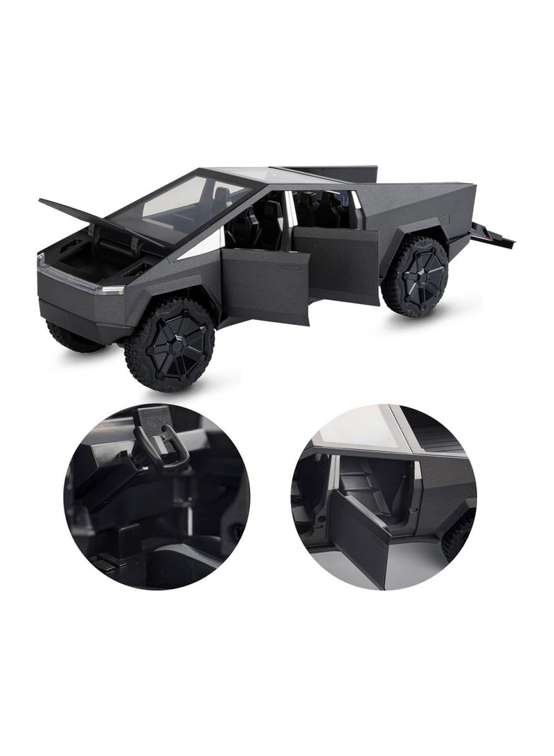 1:32 Scale Cybertruck Model Toy Pull Back Pick-Up Truck with Sound and Light, Alloy Diecast Cyber-Truck Toys for Kids Gift or Tesla Vehicles Model Collection Enthusiasts (1/32 Matte Black)