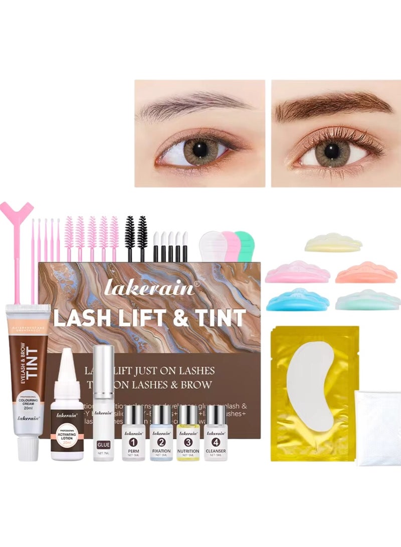 Lash Lift and Tint Dye Kit Eyelash and Eyebrow Tint Dye Color Kit Professional Eyelash Lifting Kit for Home and Salon Use Lash Lifting Kit with Tools Eyebrow Tint Dye Kit Eyebrow Lash Color Kit Brown