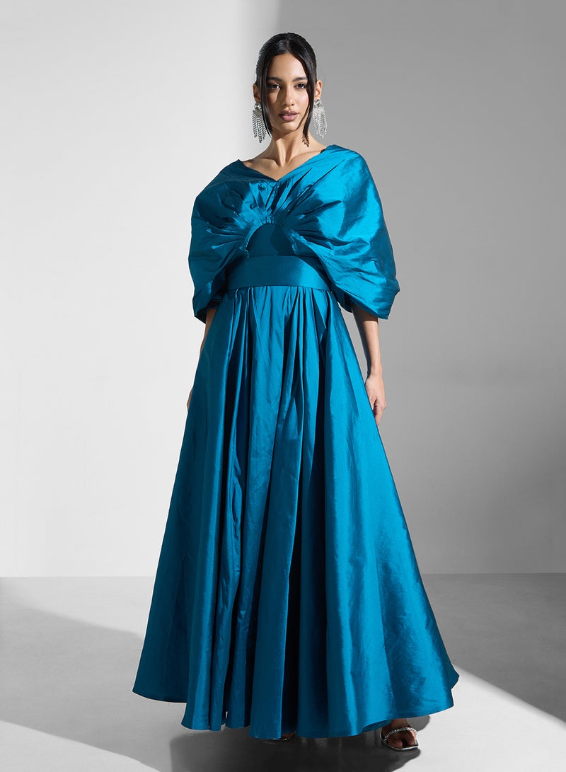 Pleated Cape Sleeve Dress