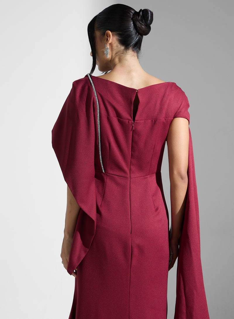 Boat Neck Cape Sleeve Dress