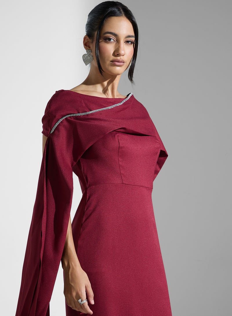 Boat Neck Cape Sleeve Dress