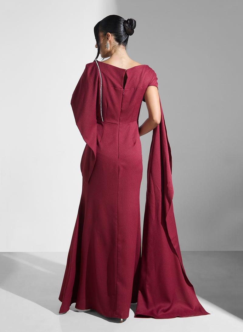 Boat Neck Cape Sleeve Dress