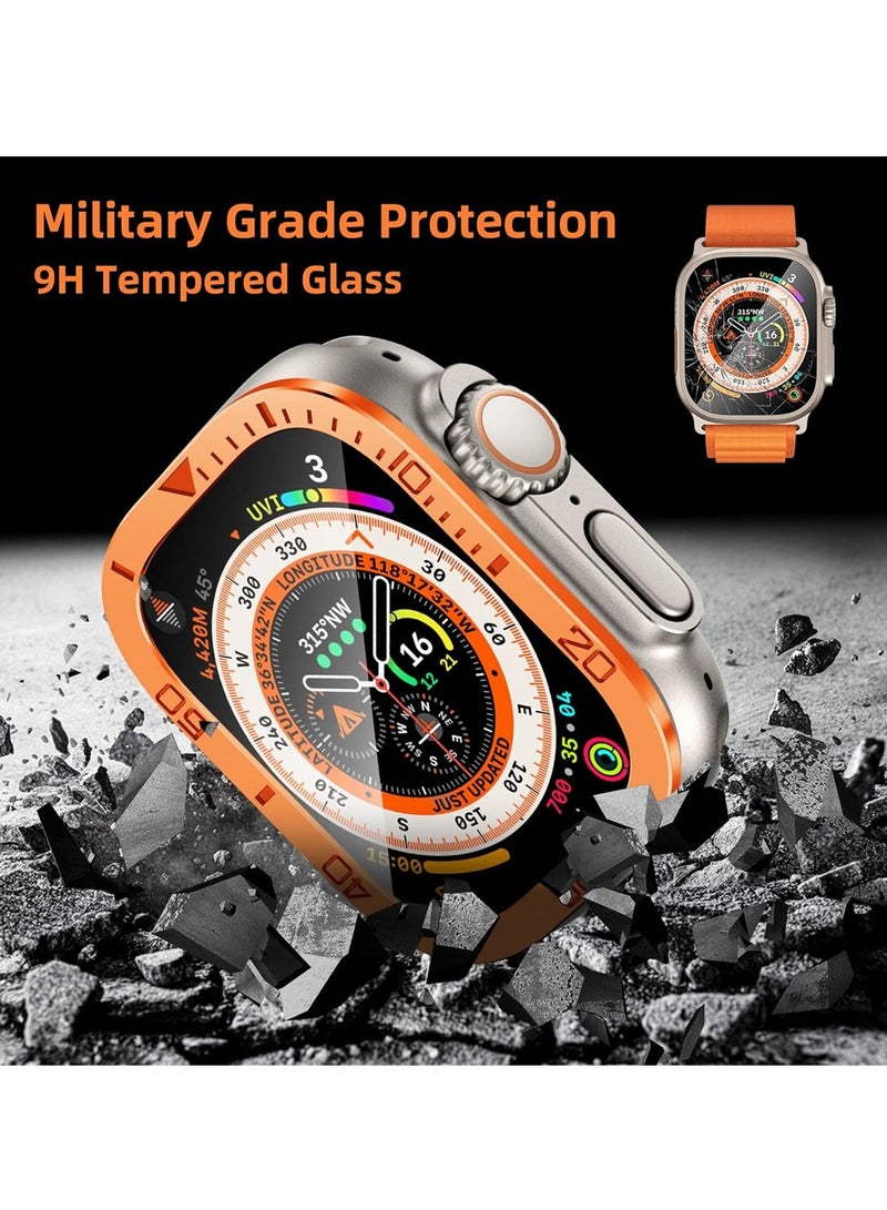 Durable Metal Case for Apple Watch Ultra 49mm with Tempered Glass Protector 2 Pack Orange