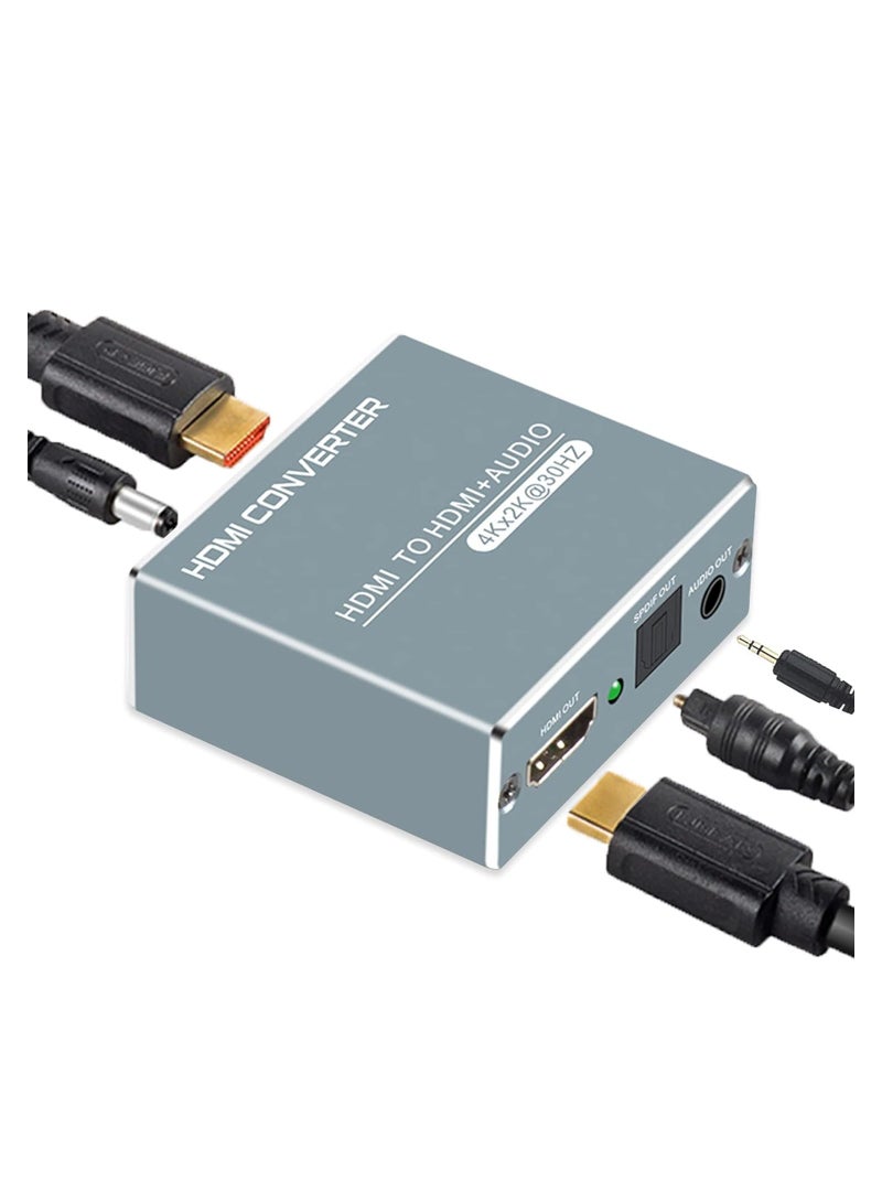 HDMI Audio Extractor Converter - HDMI to HDMI with 3.5mm Audio Output, Supports 4K@30Hz, 1080P, 3D, Includes Power Adapter, UK Compliant HDMI Splitter.