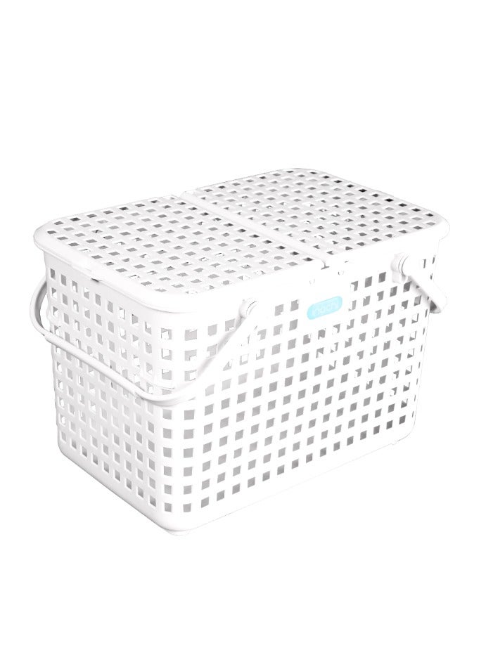 Nachi Multi Purpose Basket With Lid and Handle, White, 46 X 32 X 31 CM