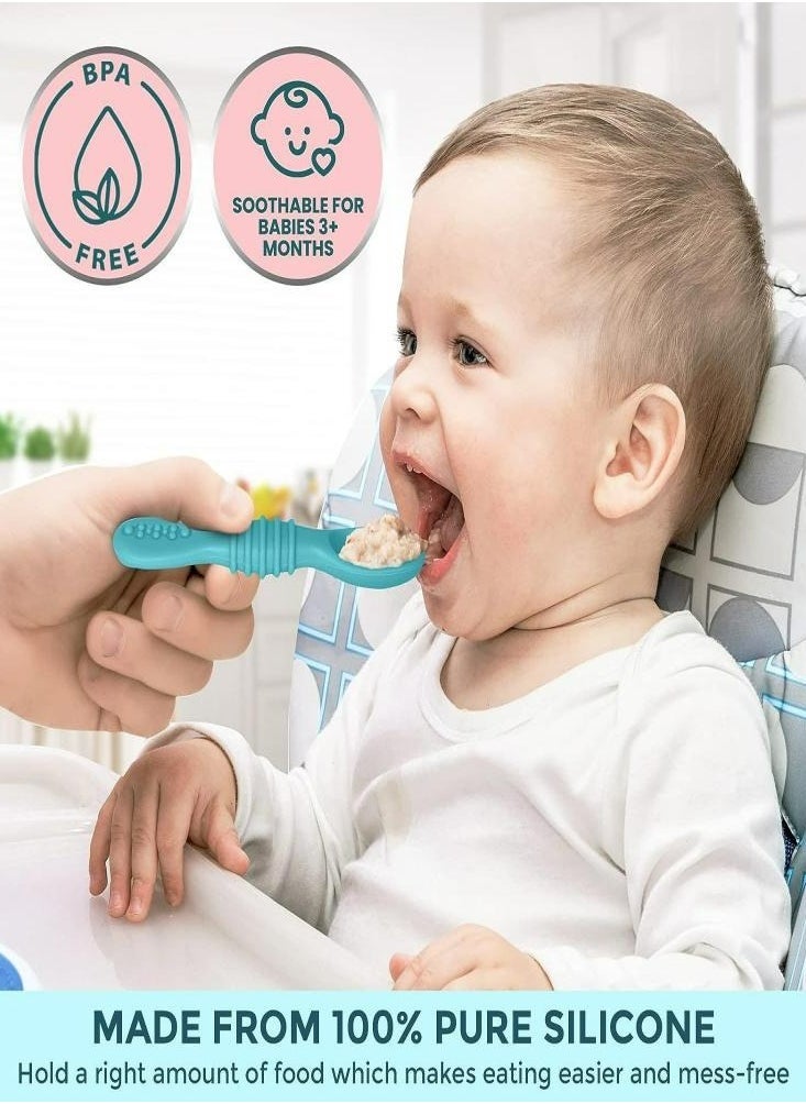 Food-Grade Silicone Blue Baby Training Spoons