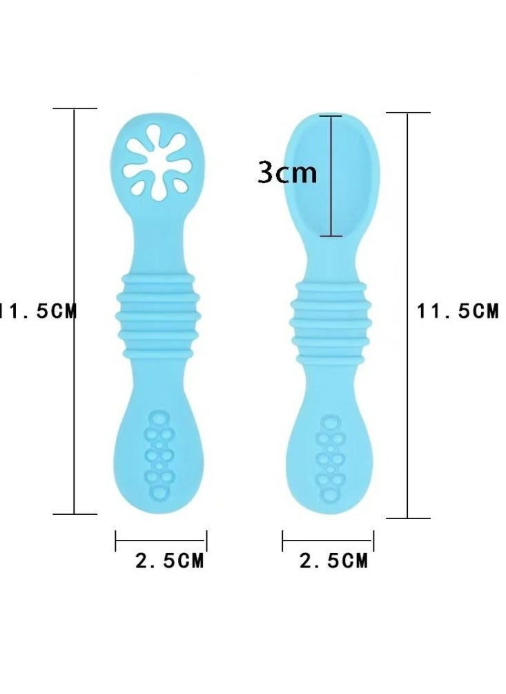 Food-Grade Silicone Blue Baby Training Spoons