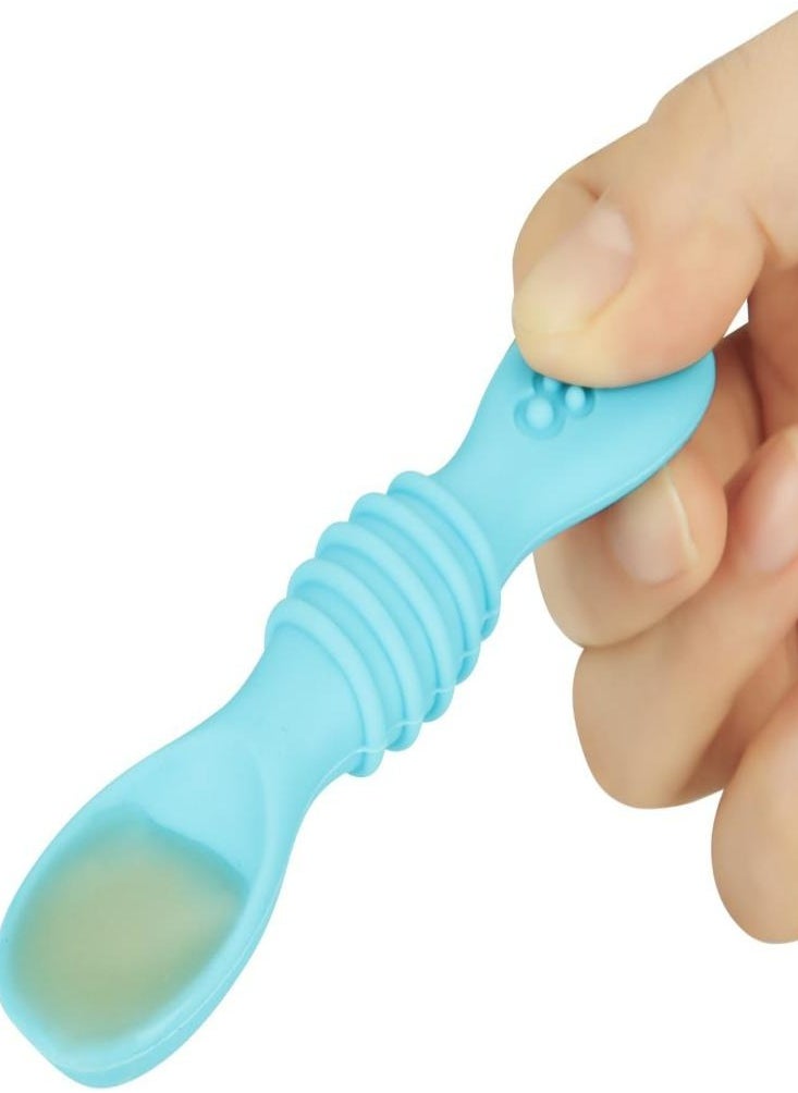 Food-Grade Silicone Blue Baby Training Spoons