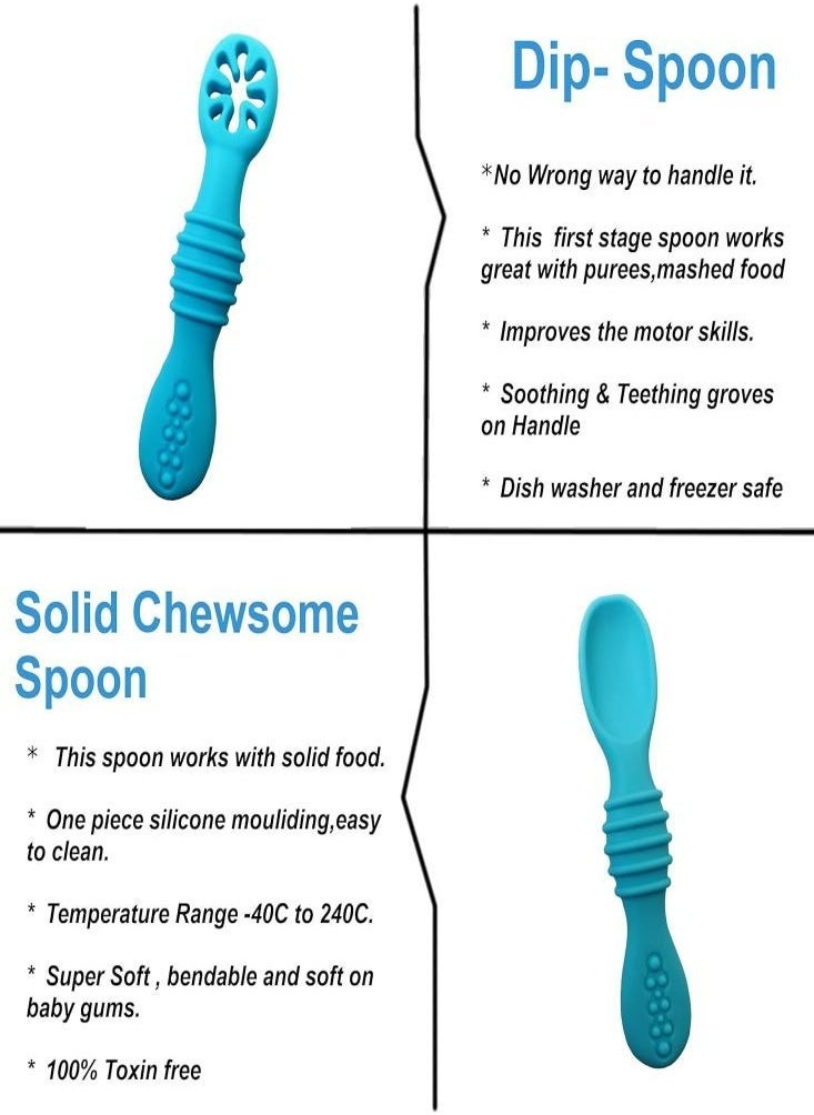 Food-Grade Silicone Blue Baby Training Spoons