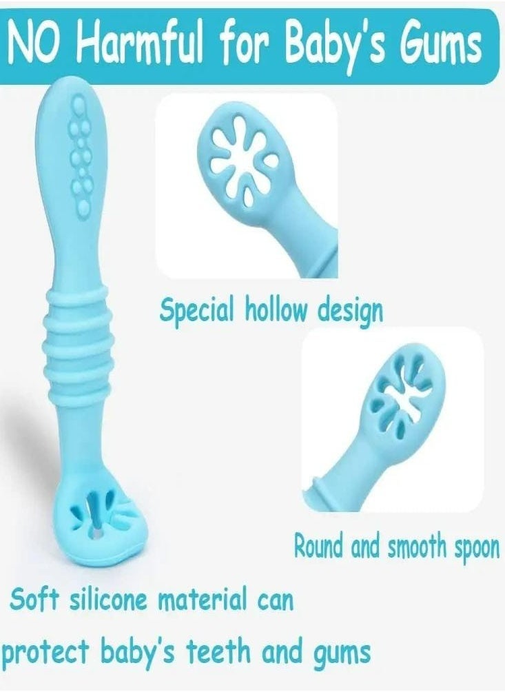 Food-Grade Silicone Blue Baby Training Spoons