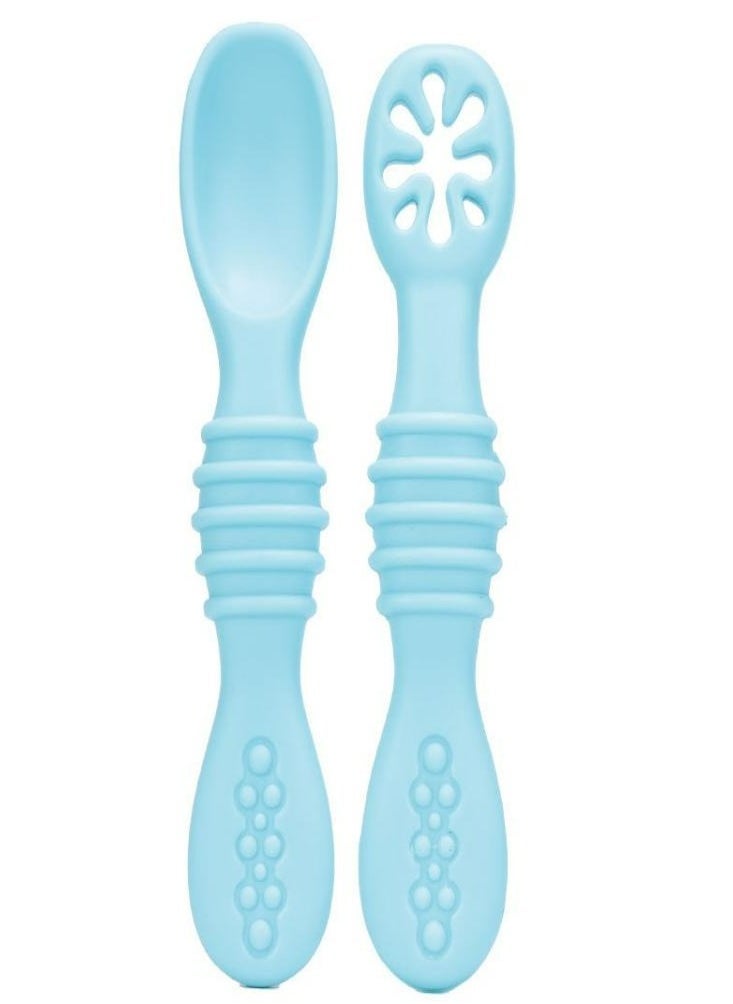 Food-Grade Silicone Blue Baby Training Spoons