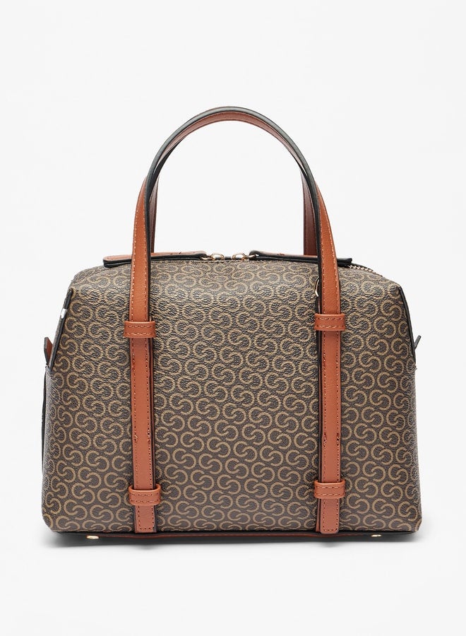 All-Over Monogram Print Bowler Bag with Detachable Strap and Zip Closure