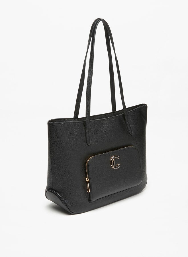 Le Confort Solid Tote Bag with Front Pocket and Zip Closure