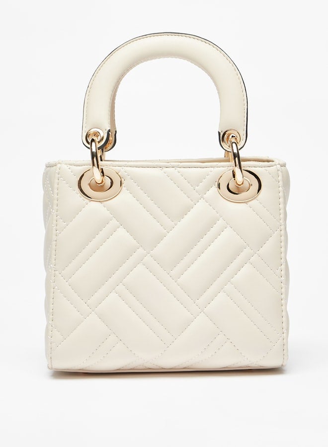 Quilted Tote Bag with Detachable Strap and Flap Closure