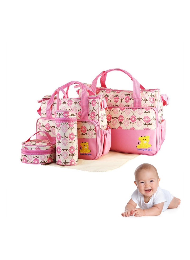 5in1 Multifunction Baby Diaper Bag Maternity Handbag Portable Nappy Organizer Changing Set for Boys and Girls Pink