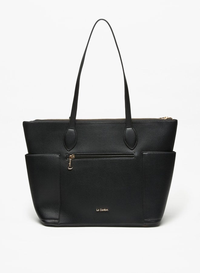 Le Confort Solid Tote Bag with Handles and Zip Closure