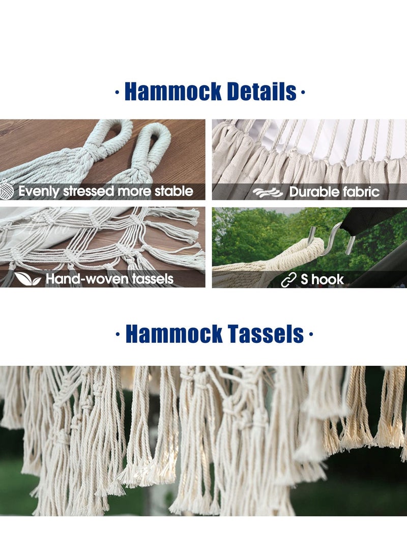 Camping Cotton Hammock, Garden Comfortable Fabric Elegant Deluxe Tassels Durable Swing Up to 450lbs, Perfect for Porch Patio Yard Indoor Outdoor Backyard Backpacking, Hiking