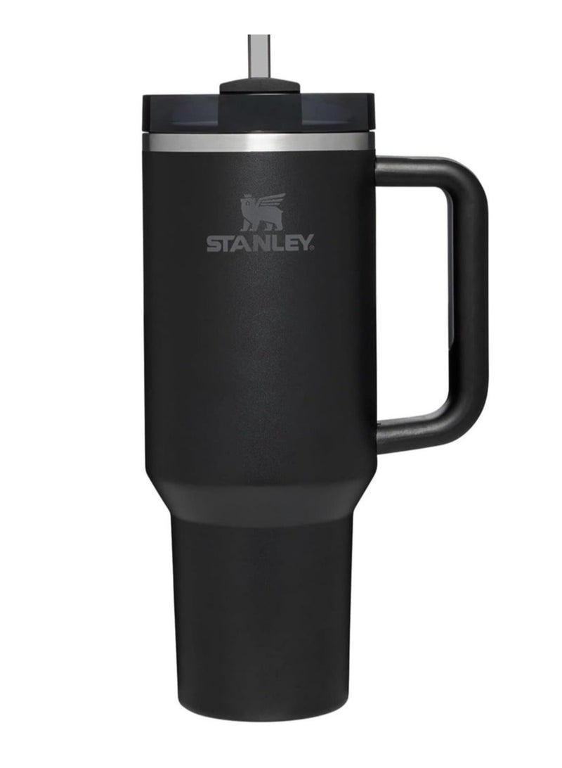 40oz Stanley Quencher H20 Flowstate Stainless Steel Vacuum Insulated Tumbler with Lid and Straw for Water, Iced Tea or Coffee, Smoothie and More, Cream (Black)