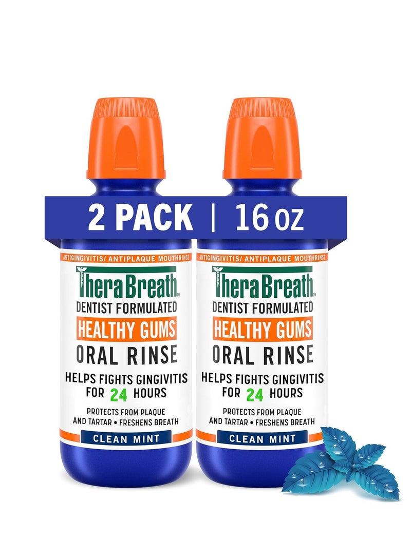 TheraBreath Healthy Gums Mouthwash, Clean Mint, Antigingivitis, Dentist Formulated, 16 Fl Oz (2-Pack)