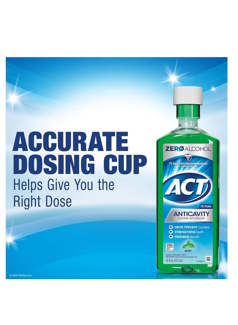 ACT Anticavity Zero Alcohol Fluoride Mouthwash 18 fl. oz., With Accurate Dosing Cup, Mint