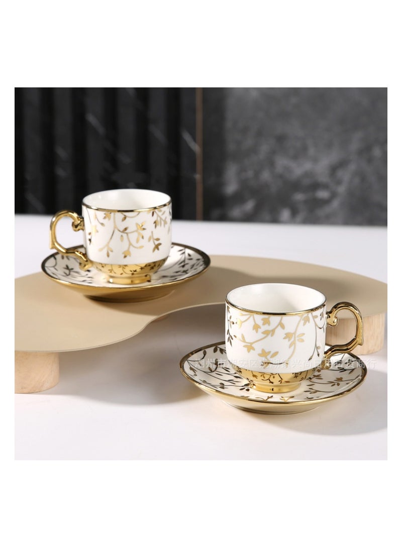 Retro European style ceramic electroplated coffee cup and saucer set six cups and six saucers