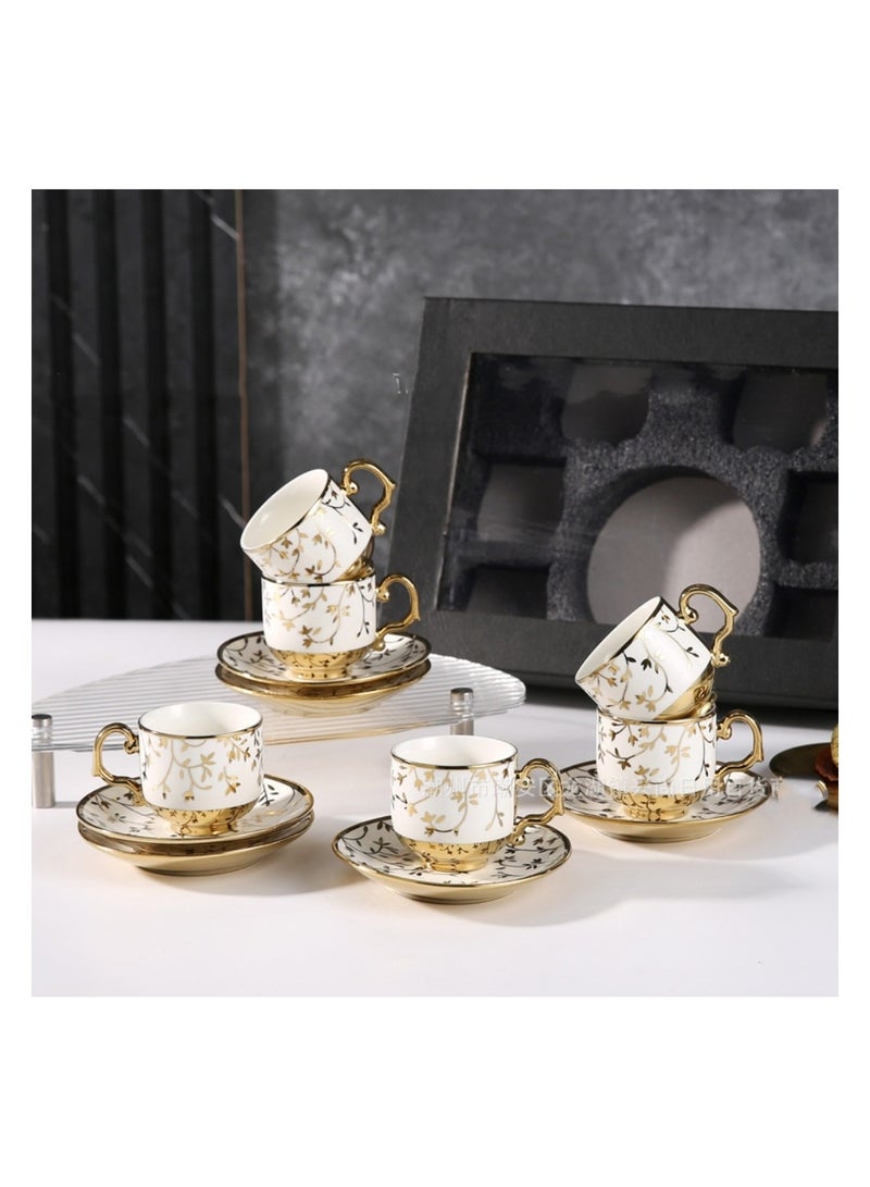 Retro European style ceramic electroplated coffee cup and saucer set six cups and six saucers