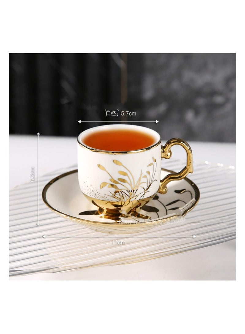 Retro European style ceramic electroplated coffee cup and saucer set six cups and six saucers