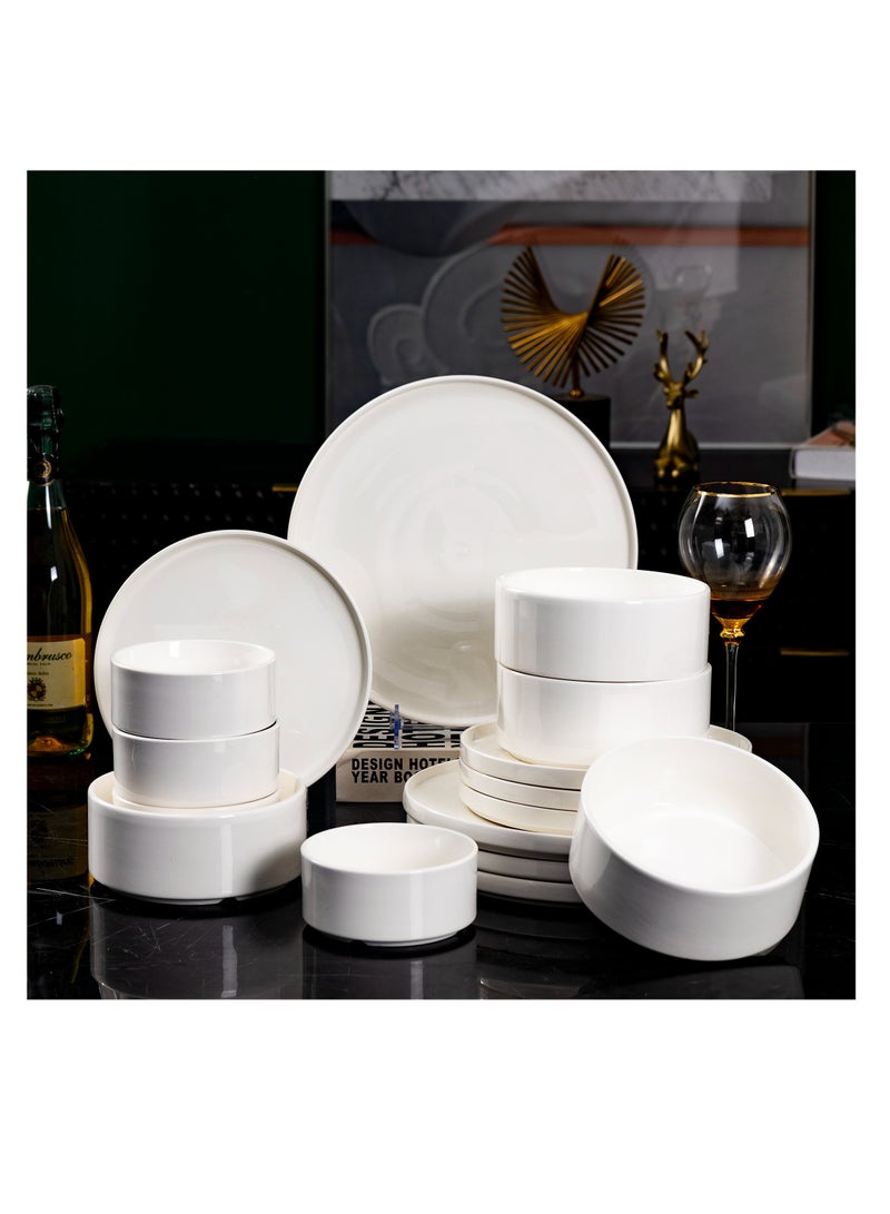 Elegant White Porcelain Dinner Set, 16-Piece Modern Ceramic Plates and Bowls - Microwave & Dishwasher Safe