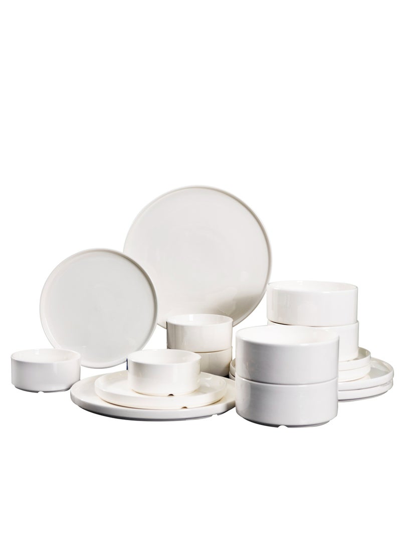 Elegant White Porcelain Dinner Set, 16-Piece Modern Ceramic Plates and Bowls - Microwave & Dishwasher Safe