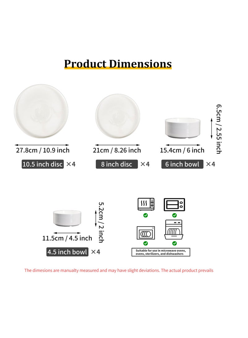 Elegant White Porcelain Dinner Set, 16-Piece Modern Ceramic Plates and Bowls - Microwave & Dishwasher Safe