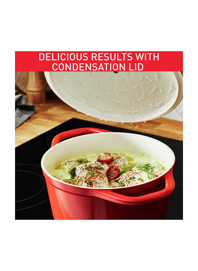 Tefal Air Cooking Pot 24 Cm Lightweight Cast Aluminum Dutch Oven With Condensation Lid Easy To Clean Safe Ceramic Coating Stew Pot Robust Oven-Safe Induction Cookware Red