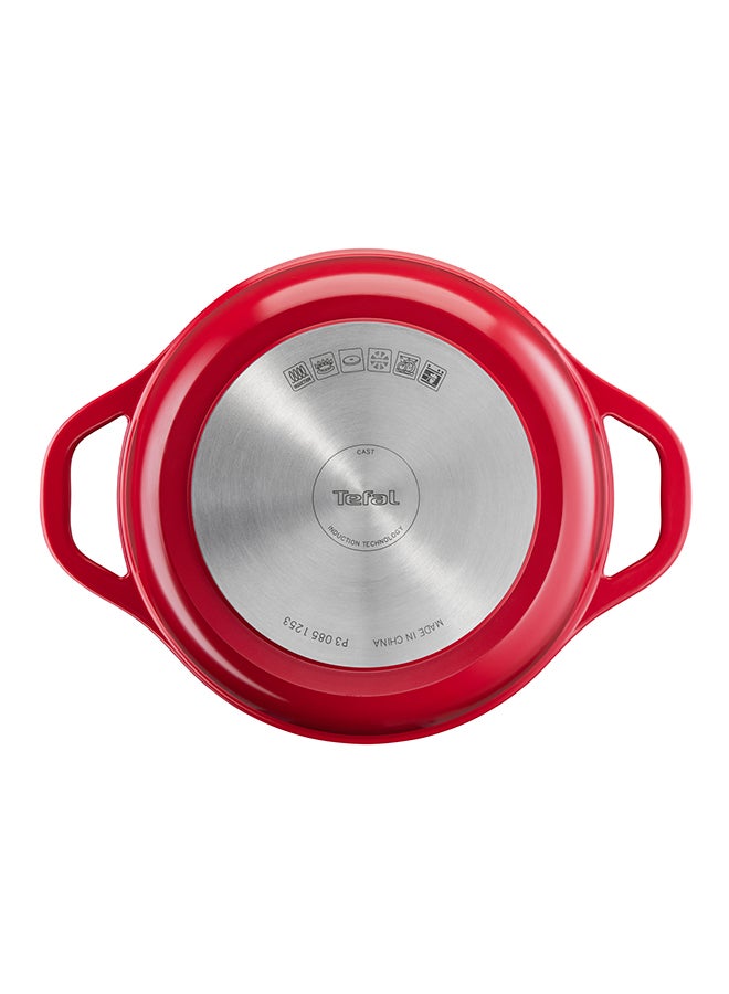 Tefal Air Cooking Pot 24 Cm Lightweight Cast Aluminum Dutch Oven With Condensation Lid Easy To Clean Safe Ceramic Coating Stew Pot Robust Oven-Safe Induction Cookware Red