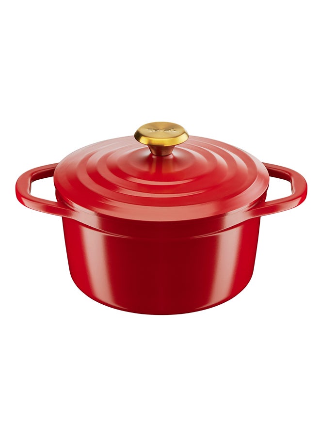 Tefal Air Cooking Pot 24 Cm Lightweight Cast Aluminum Dutch Oven With Condensation Lid Easy To Clean Safe Ceramic Coating Stew Pot Robust Oven-Safe Induction Cookware Red
